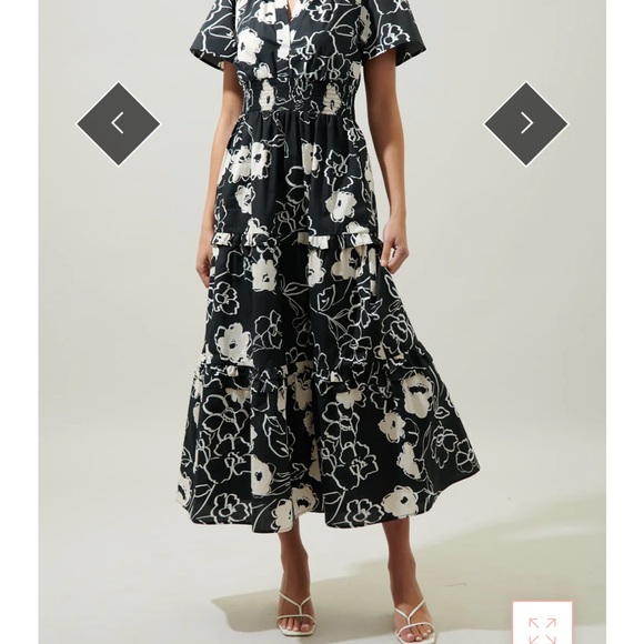 Sugarlips Floral Midi Dress in Black and Cream - Picture 3 of 4